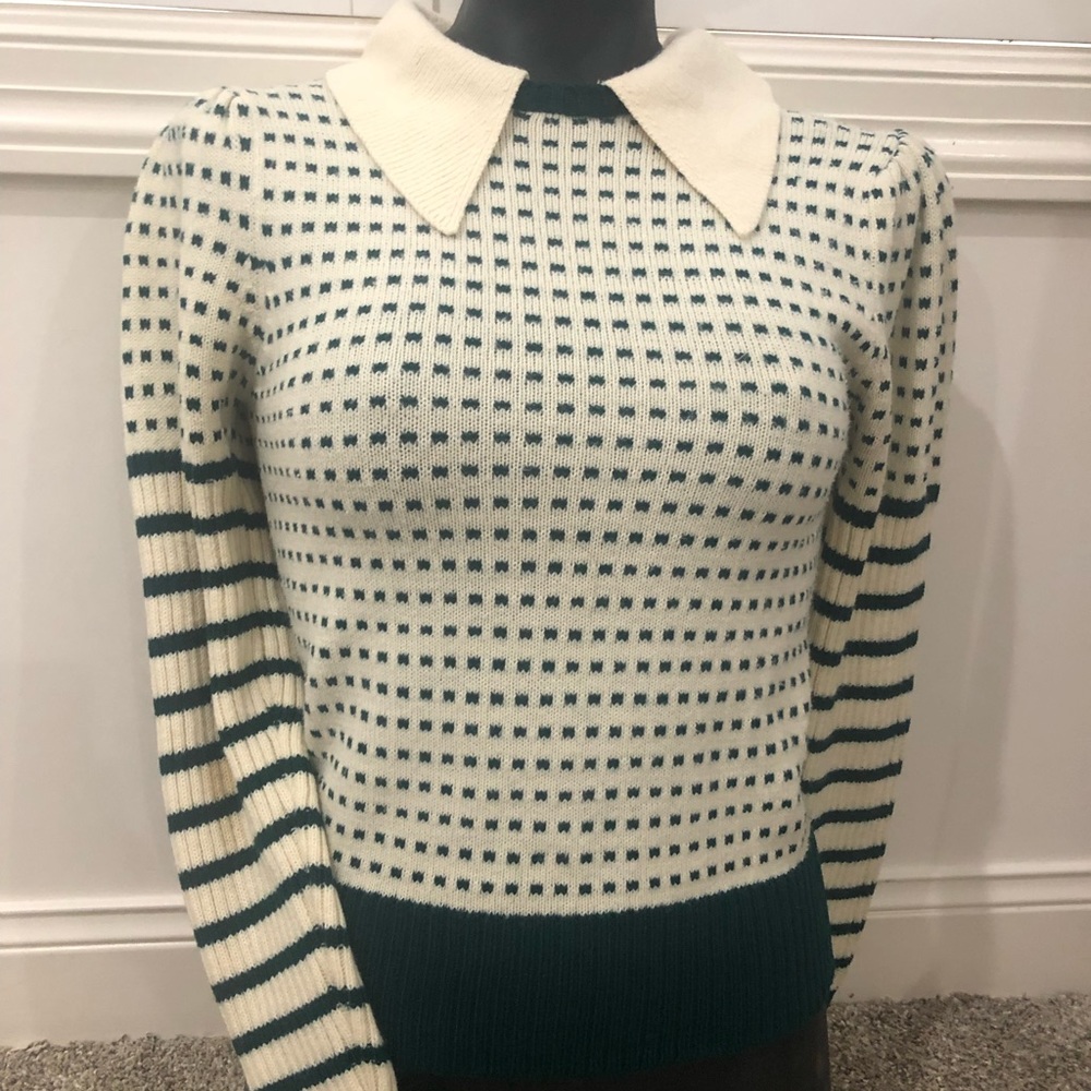 Vintage Stripe/Checker Print Collared Acrylic Sweater